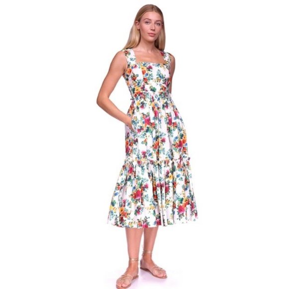 Cara Cara Claire Tiered Floral Pattern Dress in Ivory Bouquet - Picture 1 of 12